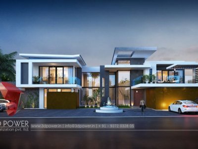 bungalow 3d exterior night visualization rendering